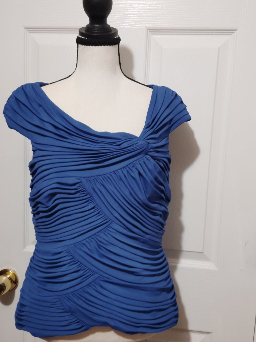Tadashi Collection Elegant Royal Blue Ruched Stretch  Blouse Top Size Large